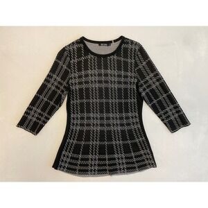 NIC+ZOE Black White‎ Plaid Knit Long Sleeve Sweater Top Women's Medium